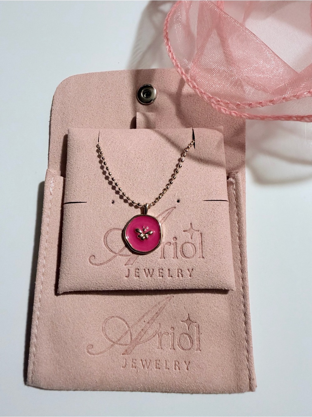 Pink Enamel Flower Pendant Gold Plated Necklace